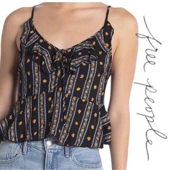 Free People Love To Love Peplum Spaghetti Strap Crop Top Size Medium - Picture 1 of 7
